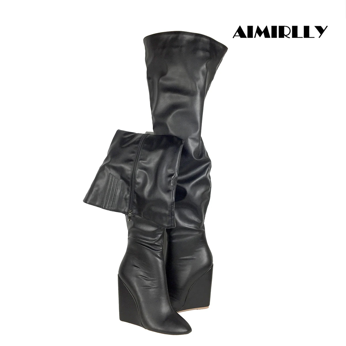 Sewing Zipper - Sepatu Bot Wanita Hitam Setinggi Paha,