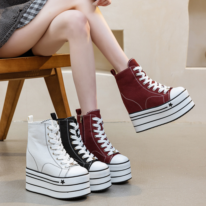 Sewing Custom - Sepatu Kanvas Kasual Wanita Platform Hak