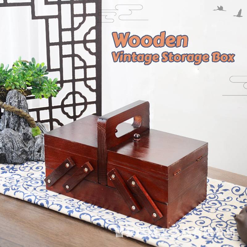 Bobbin Organizer Box - Kotak jahit kayu lipat portabel, kompartemen