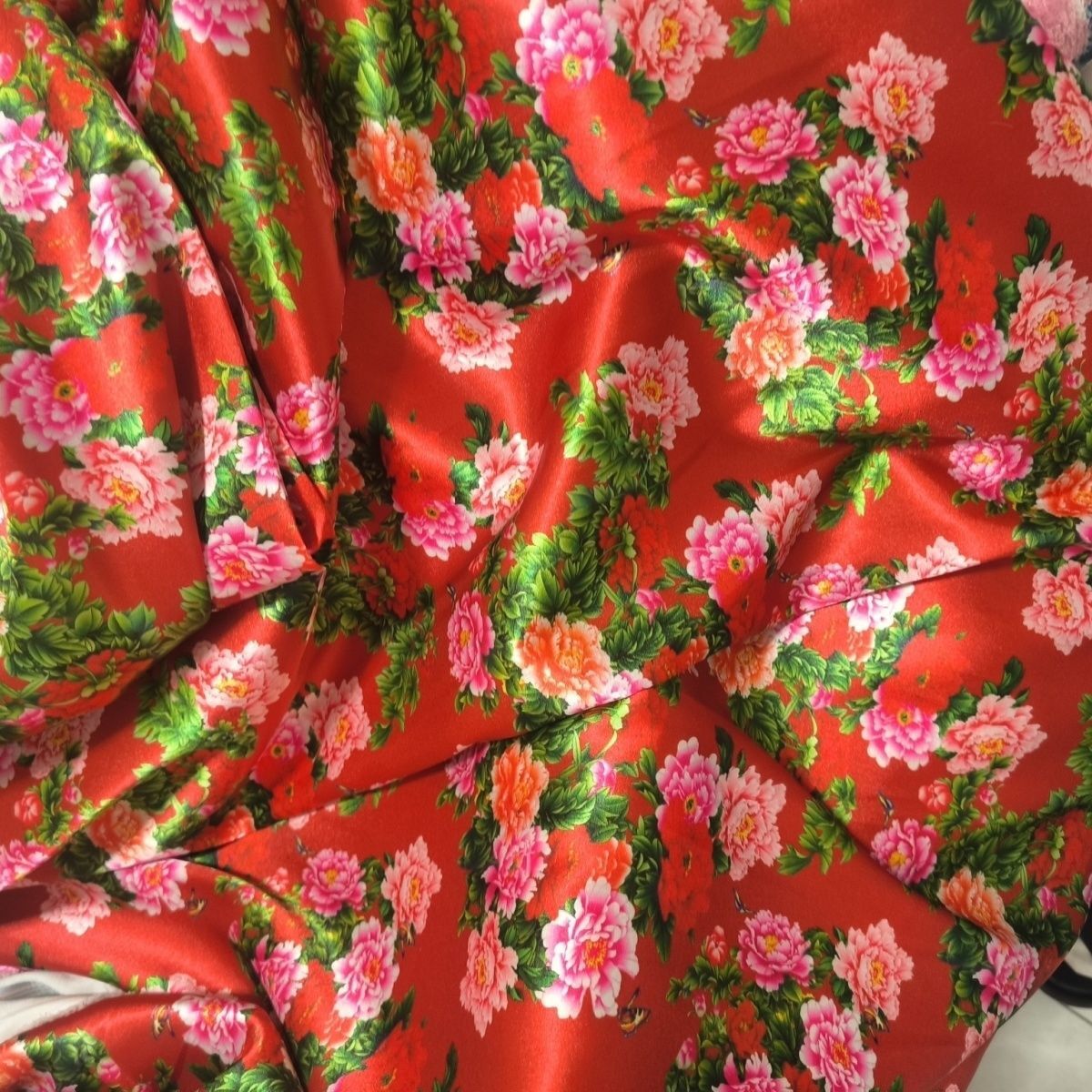 Sewing In Textile - Kain Satin Asetat Motif Bunga Halus