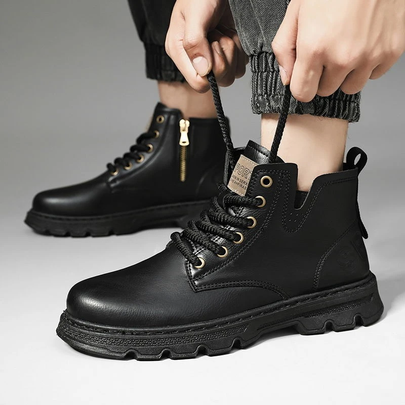 ​ Sepatu Boots Kulit Pria Mode - Sewing Zipper ulasan dan harga