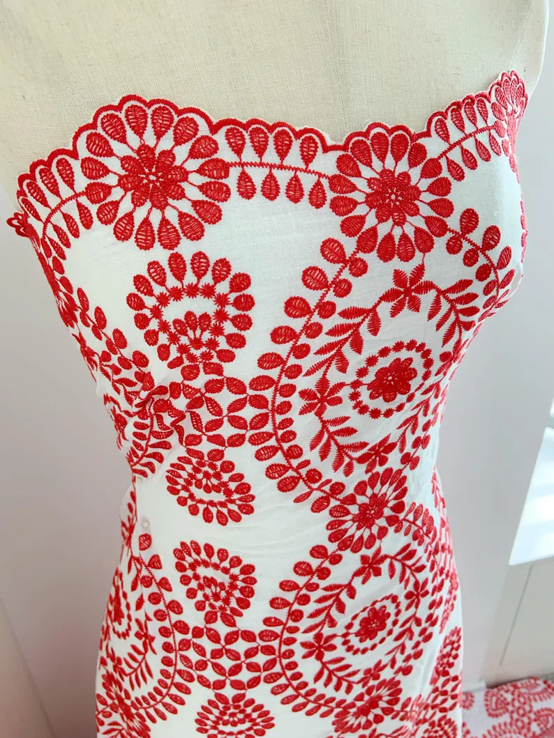 Kain Renda Lubang Katun Off Wh - Sewing Eyelet Fabric ulasan dan harga