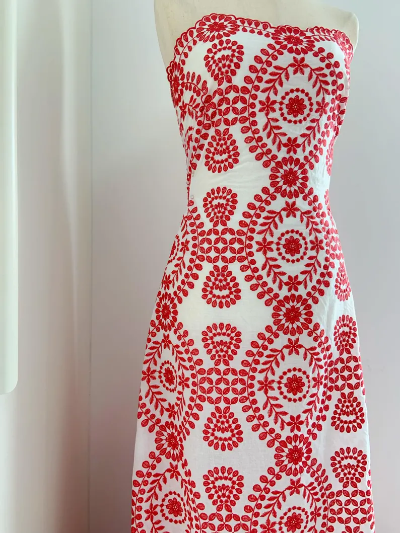 Kain Renda Lubang Katun Off Wh - Sewing Eyelet Fabric ulasan dan harga