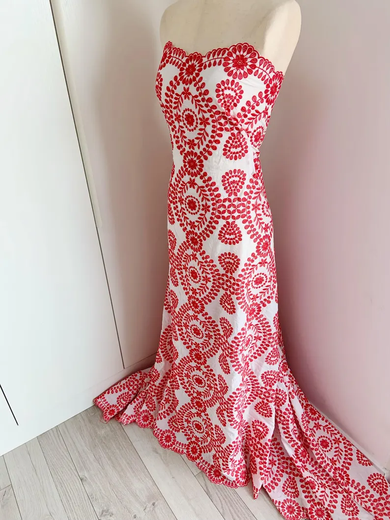 Kain Renda Lubang Katun Off Wh - Sewing Eyelet Fabric ulasan dan harga